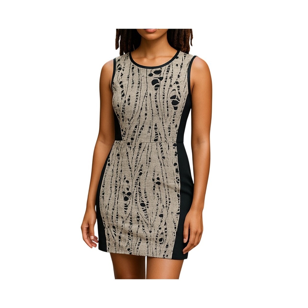 SEA New York Dress Size 4 Sleeveless Black Beige Wool Cotton Stretch‎